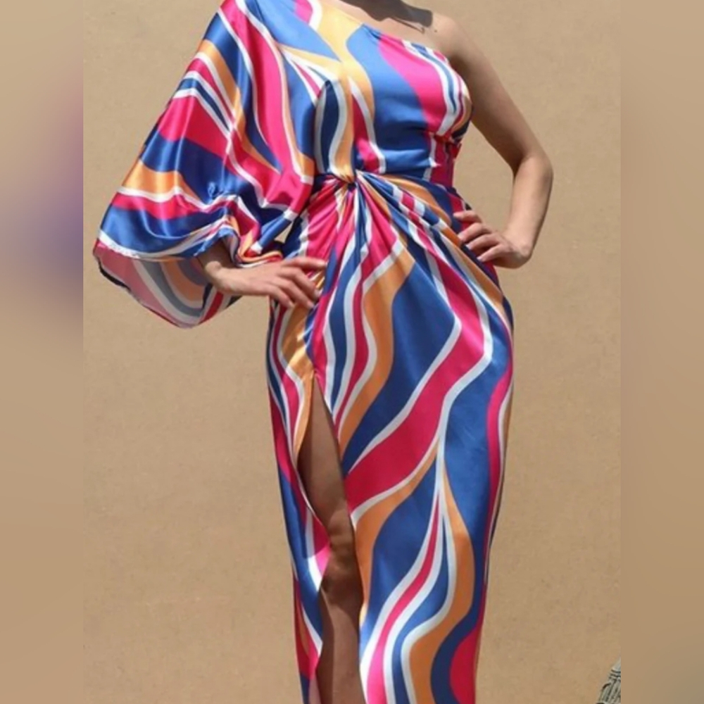 Multi color 1 shoulder dress